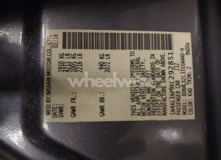 Photo 9 of 2014 Nissan Altima 2.5 SL (VIN 1N4AL3AP9EC292851)