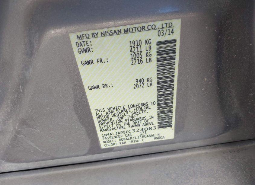 Photo 9 of 2014 Nissan Altima 2.5 S (VIN 1N4AL3AP9EC324083)