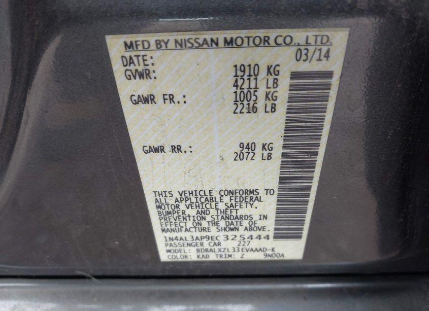 Photo 9 of 2014 Nissan Altima 2.5 SL (VIN 1N4AL3AP9EC325444)