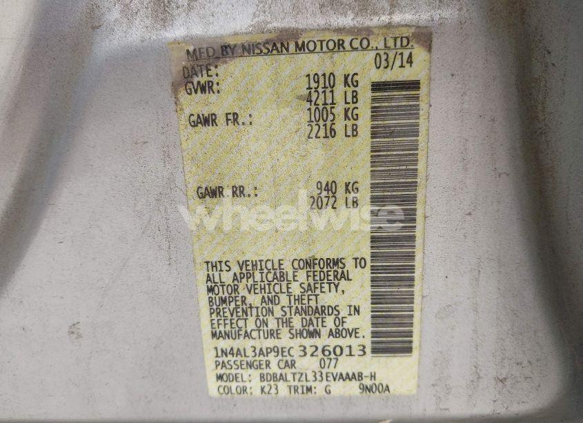 Photo 9 of 2014 Nissan Altima 2.5 SV (VIN 1N4AL3AP9EC326013)