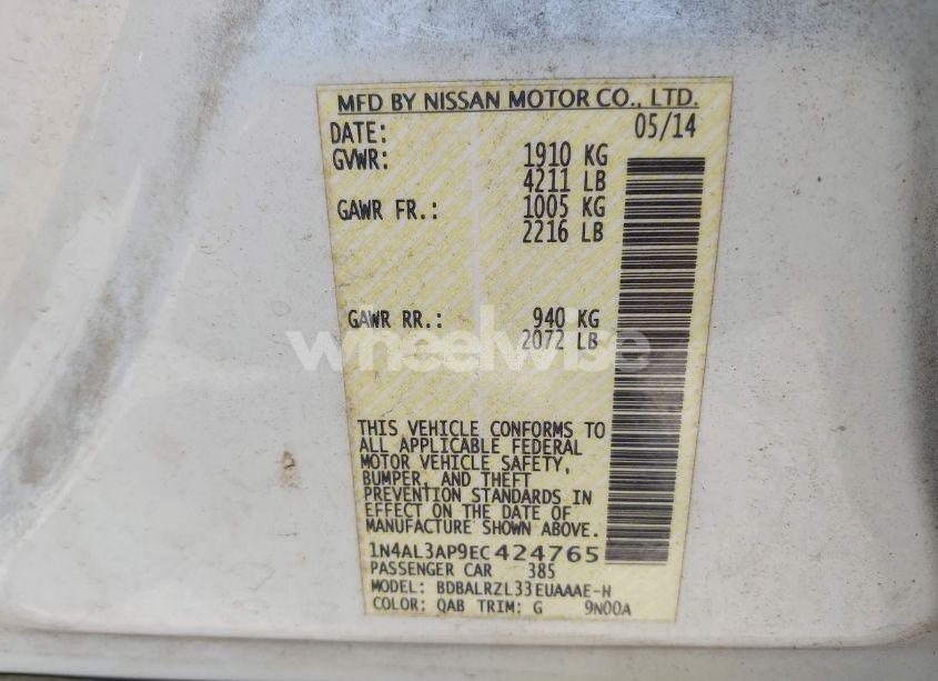 Photo 9 of 2014 Nissan Altima 2.5 S (VIN 1N4AL3AP9EC424765)