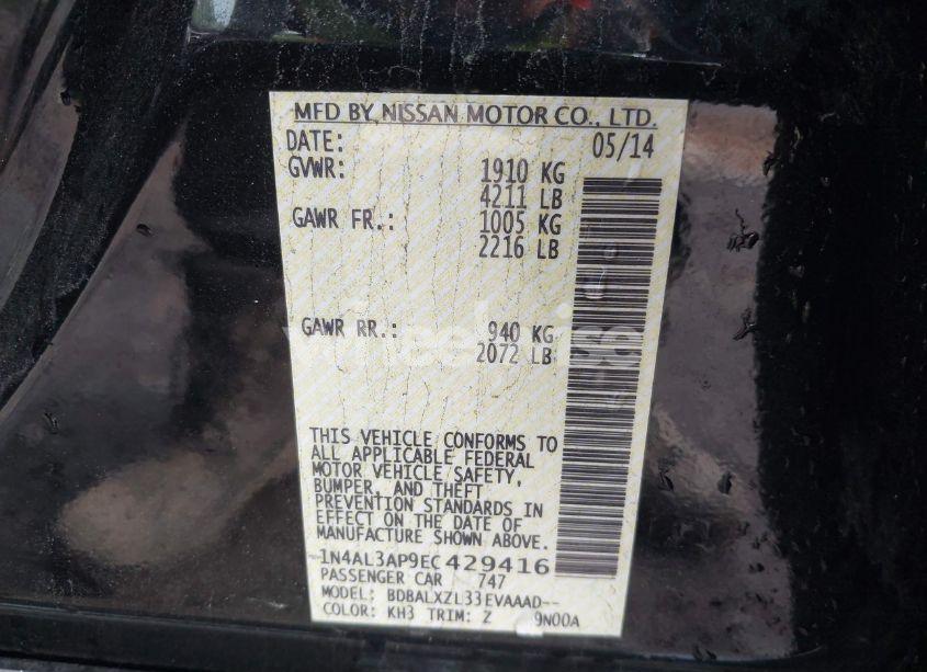 Photo 9 of 2014 Nissan Altima 2.5 SL (VIN 1N4AL3AP9EC429416)