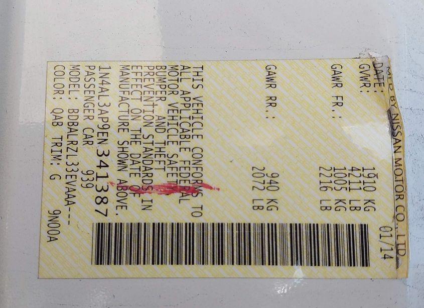 Photo 9 of 2014 Nissan Altima (VIN 1N4AL3AP9EN341387)