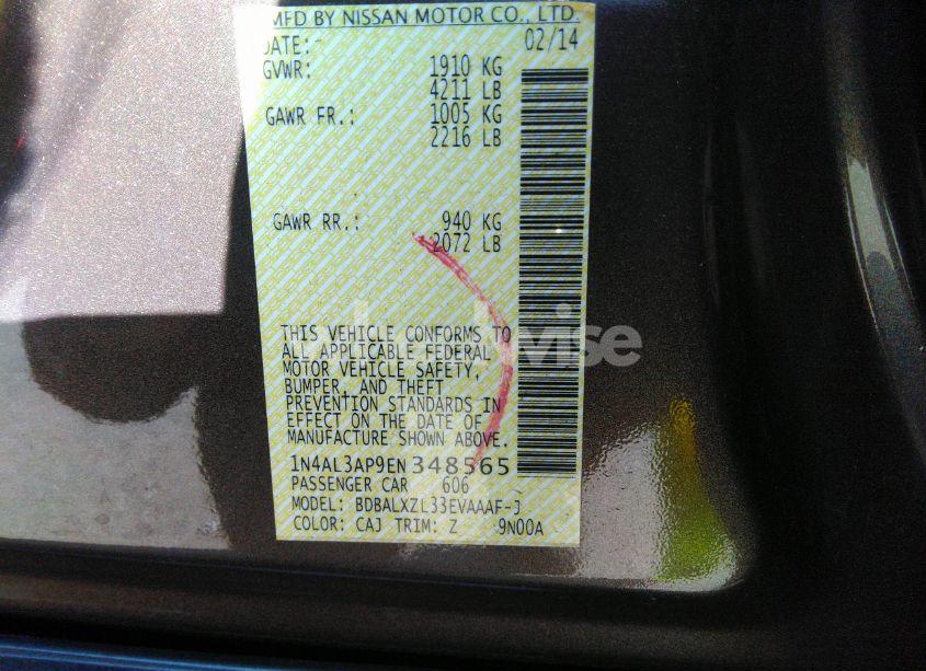 Photo 9 of 2014 Nissan Altima 2.5 SL (VIN 1N4AL3AP9EN348565)