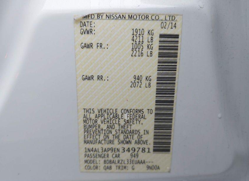 Photo 9 of 2014 Nissan Altima 2.5/2.5 S/2.5 SL/2.5 SV (VIN 1N4AL3AP9EN349781)