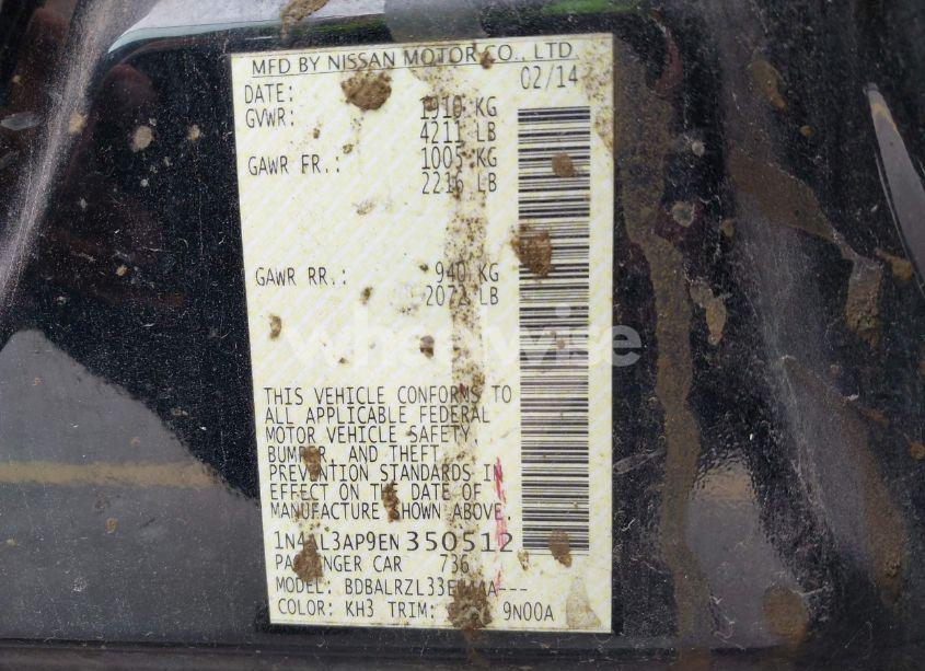 Photo 9 of 2014 Nissan Altima 2.5/2.5 S/2.5 SL/2.5 SV (VIN 1N4AL3AP9EN350512)