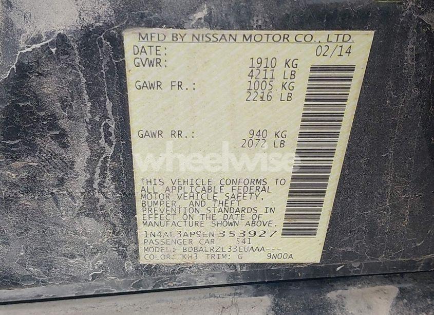 Photo 9 of 2014 Nissan Altima 2.5/2.5 S/2.5 SL/2.5 SV (VIN 1N4AL3AP9EN353927)