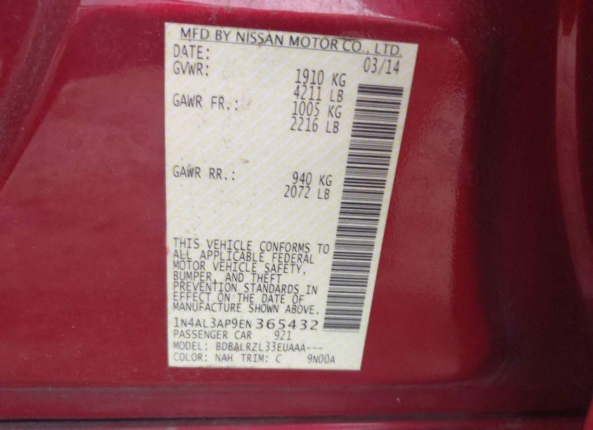 Photo 9 of 2014 Nissan Altima 2.5 S (VIN 1N4AL3AP9EN365432)