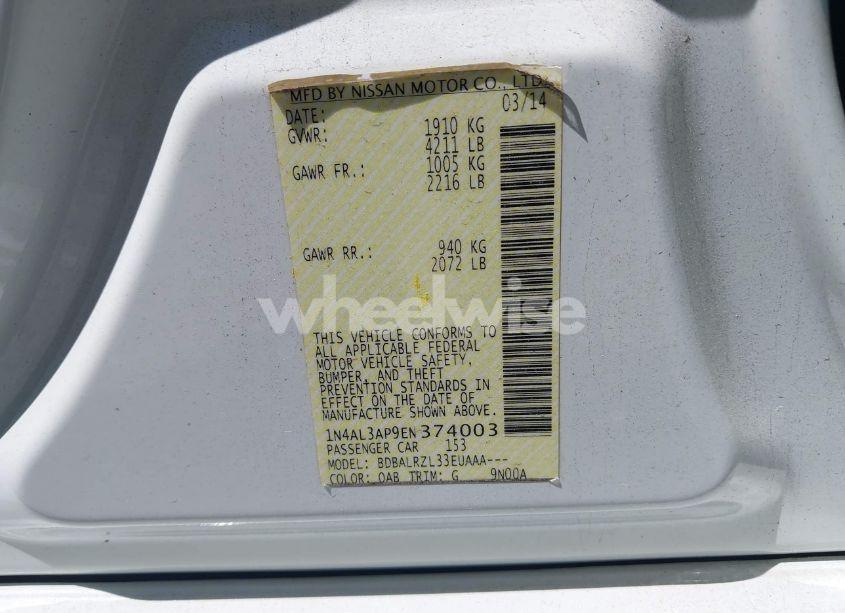 Photo 9 of 2014 Nissan Altima 2.5/2.5 S/2.5 SL/2.5 SV (VIN 1N4AL3AP9EN374003)