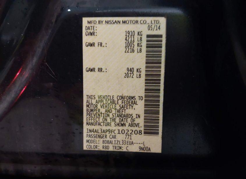 Photo 9 of 2015 Nissan Altima 2.5 SV (VIN 1N4AL3AP9FC102208)