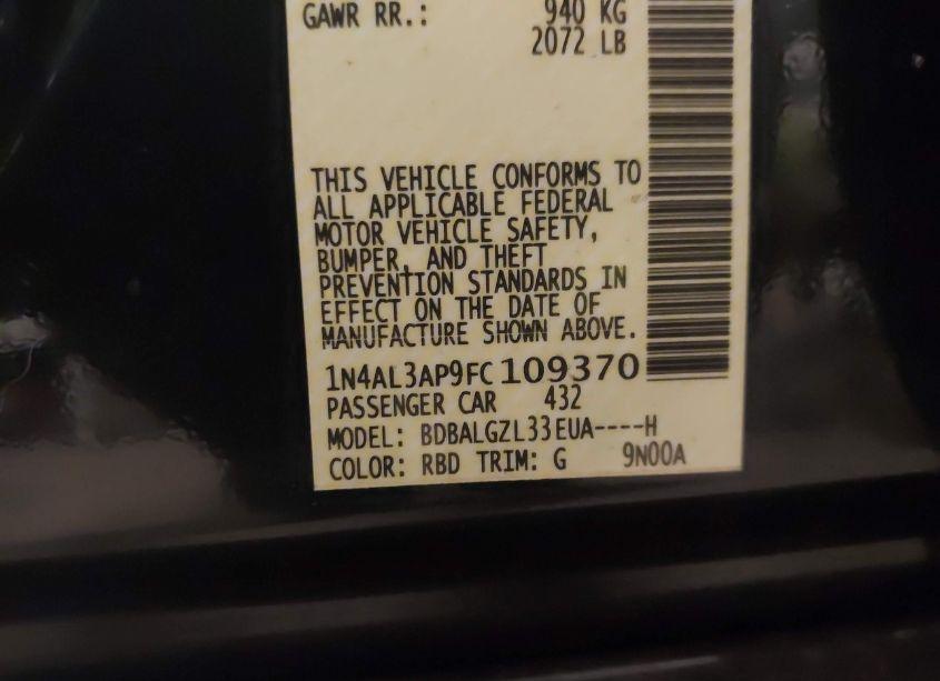 Photo 9 of 2015 Nissan Altima 2.5 S (VIN 1N4AL3AP9FC109370)