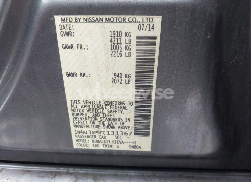 Photo 9 of 2015 Nissan Altima 2.5/S/SV/SL (VIN 1N4AL3AP9FC131367)