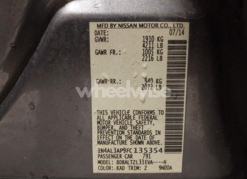 Photo 9 of 2015 Nissan Altima 2.5 SL (VIN 1N4AL3AP9FC135354)