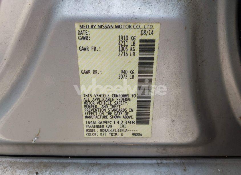 Photo 9 of 2015 Nissan Altima 2.5/2.5 S/2.5 SL/2.5 SV (VIN 1N4AL3AP9FC142398)