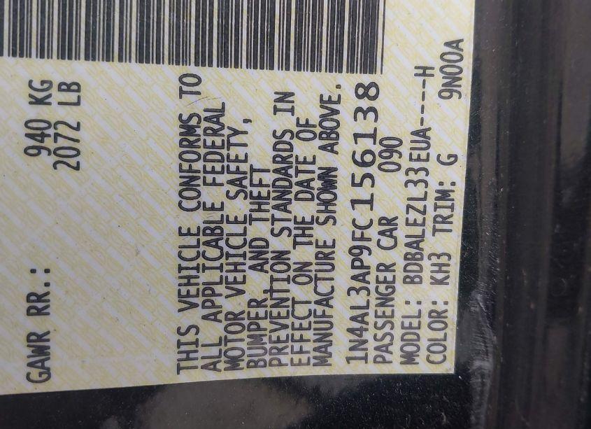 Photo 9 of 2015 Nissan Altima 2.5 S (VIN 1N4AL3AP9FC156138)