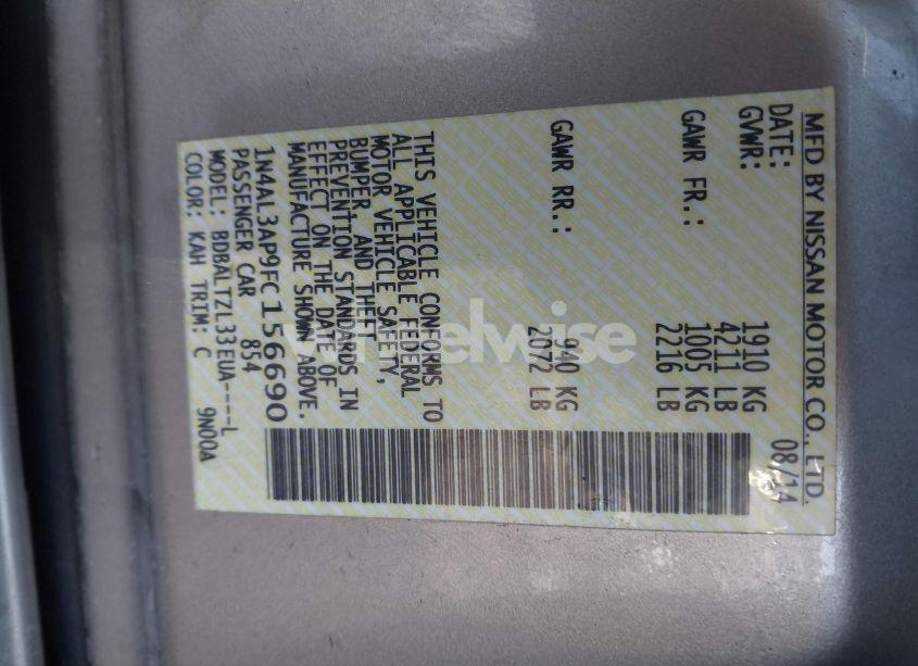 Photo 9 of 2015 Nissan Altima 2.5 SL (VIN 1N4AL3AP9FC156690)