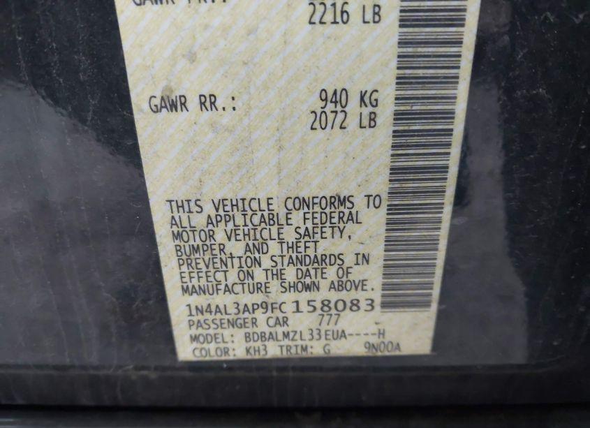 Photo 9 of 2015 Nissan Altima 2.5 SV (VIN 1N4AL3AP9FC158083)