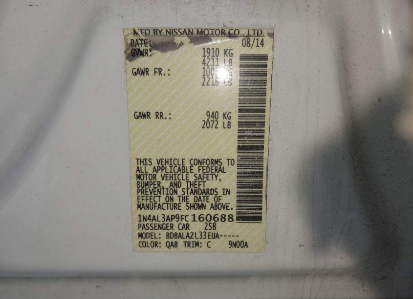 Photo 9 of 2015 Nissan Altima 2.5 (VIN 1N4AL3AP9FC160688)