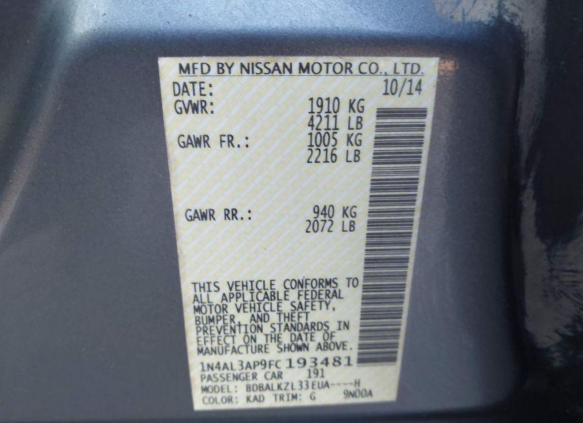 Photo 9 of 2015 Nissan Altima 2.5 SV (VIN 1N4AL3AP9FC193481)