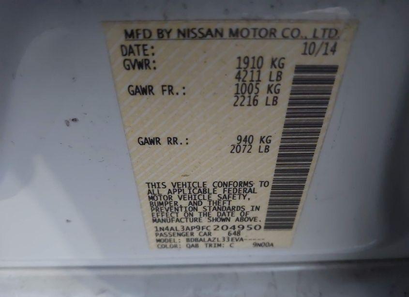 Photo 9 of 2015 Nissan Altima 2.5 (VIN 1N4AL3AP9FC204950)