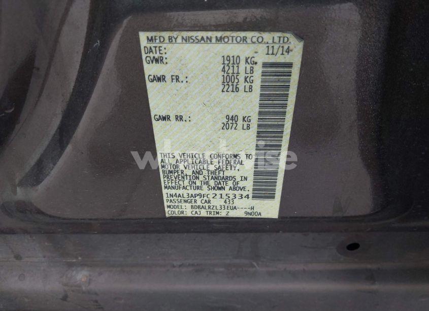 Photo 9 of 2015 Nissan Altima 2.5/2.5 S/2.5 SL/2.5 SV (VIN 1N4AL3AP9FC215334)