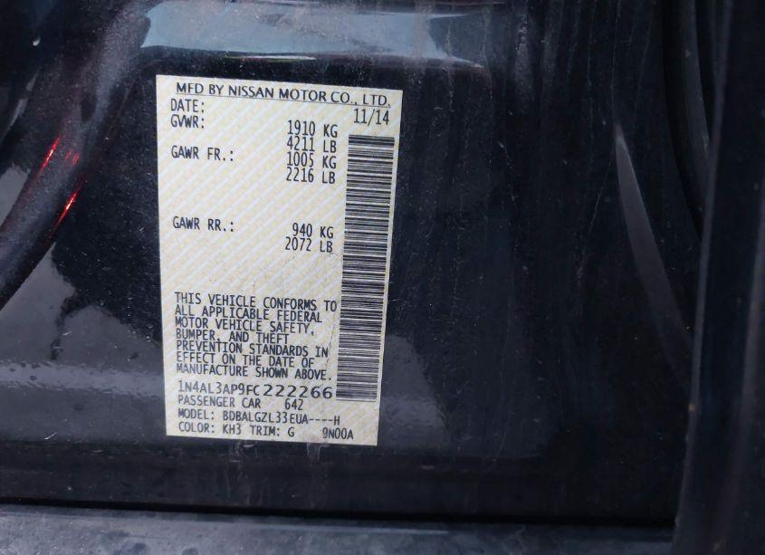 Photo 9 of 2015 Nissan Altima 2.5 S (VIN 1N4AL3AP9FC222266)