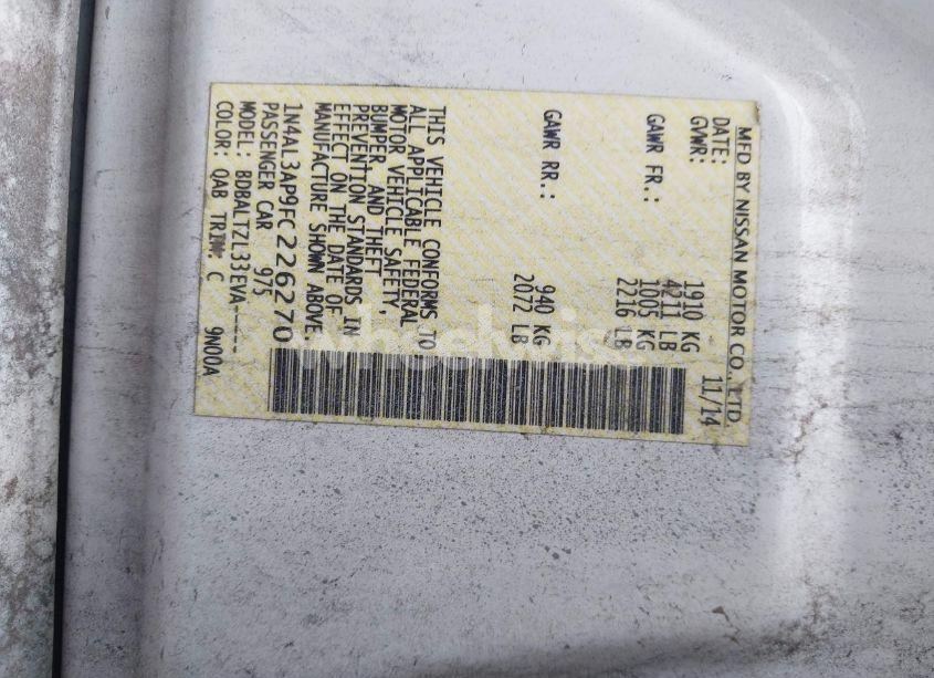 Photo 9 of 2015 Nissan Altima 2.5 SL (VIN 1N4AL3AP9FC226270)