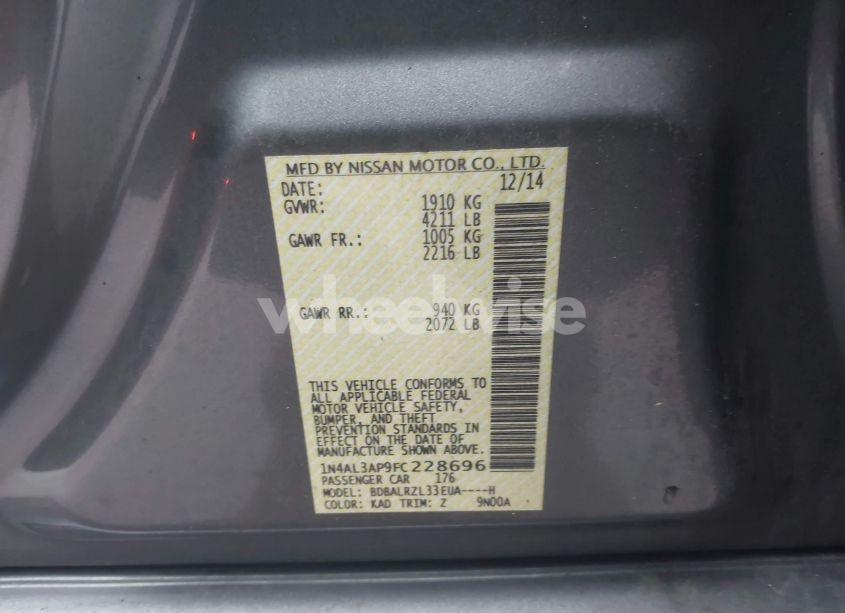 Photo 9 of 2015 Nissan Altima 2.5 SL (VIN 1N4AL3AP9FC228696)