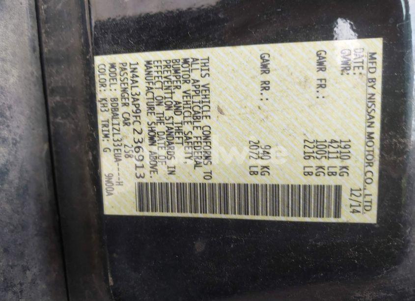 Photo 9 of 2015 Nissan Altima 2.5 SV (VIN 1N4AL3AP9FC236913)