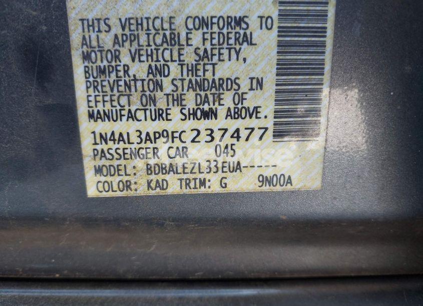 Photo 9 of 2015 Nissan Altima 2.5/2.5 S/2.5 SL/2.5 SV (VIN 1N4AL3AP9FC237477)