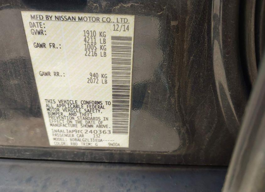 Photo 9 of 2015 Nissan Altima 2.5/2.5 S/2.5 SL/2.5 SV (VIN 1N4AL3AP9FC240363)