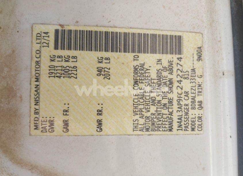 Photo 9 of 2015 Nissan Altima 2.5/2.5 S/2.5 SL/2.5 SV (VIN 1N4AL3AP9FC242274)