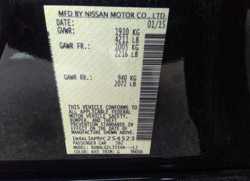 Photo 9 of 2015 Nissan Altima 2.5 S (VIN 1N4AL3AP9FC254523)