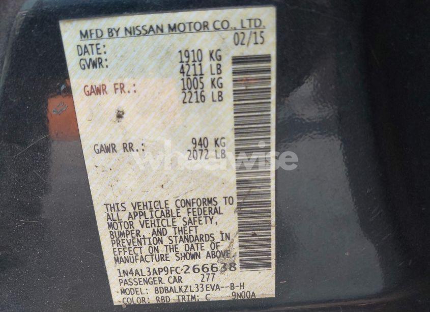 Photo 9 of 2015 Nissan Altima 2.5 SV (VIN 1N4AL3AP9FC266638)