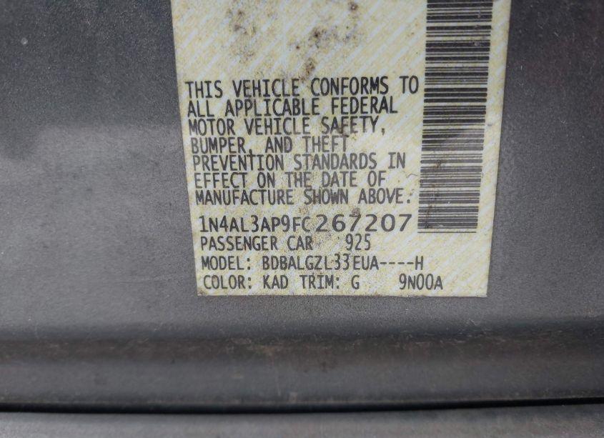 Photo 9 of 2015 Nissan Altima 2.5/2.5 S/2.5 SL/2.5 SV (VIN 1N4AL3AP9FC267207)