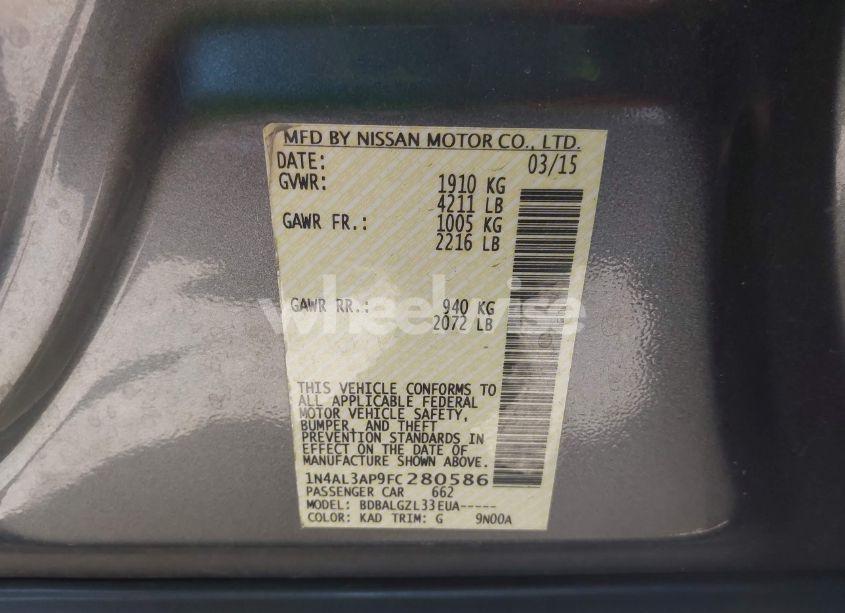 Photo 9 of 2015 Nissan Altima 2.5/2.5 S/2.5 SL/2.5 SV (VIN 1N4AL3AP9FC280586)