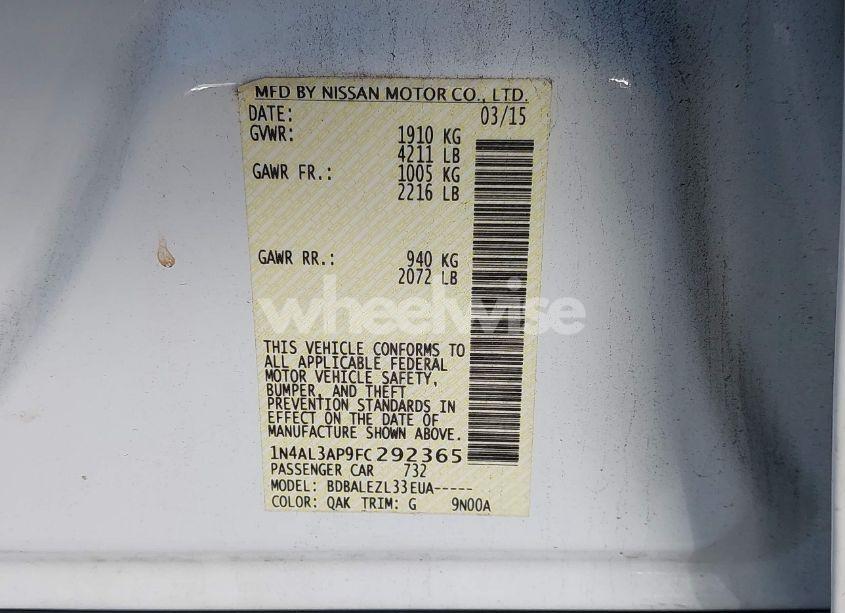 Photo 9 of 2015 Nissan Altima 2.5/2.5 S/2.5 SL/2.5 SV (VIN 1N4AL3AP9FC292365)