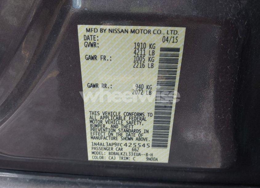 Photo 9 of 2015 Nissan Altima 2.5 SV (VIN 1N4AL3AP9FC425545)