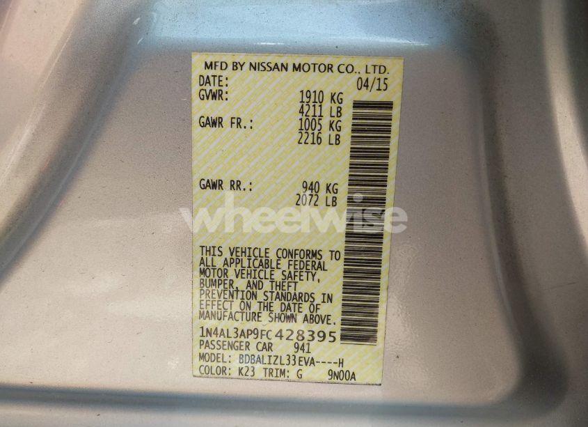 Photo 9 of 2015 Nissan Altima 2.5 SV (VIN 1N4AL3AP9FC428395)