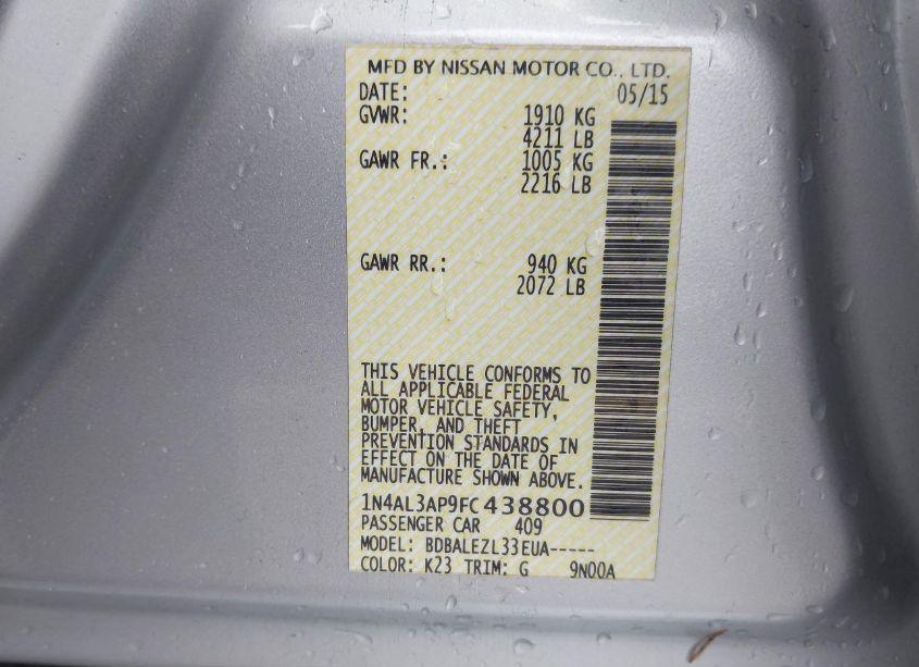 Photo 9 of 2015 Nissan Altima 2.5/2.5 S/2.5 SL/2.5 SV (VIN 1N4AL3AP9FC438800)