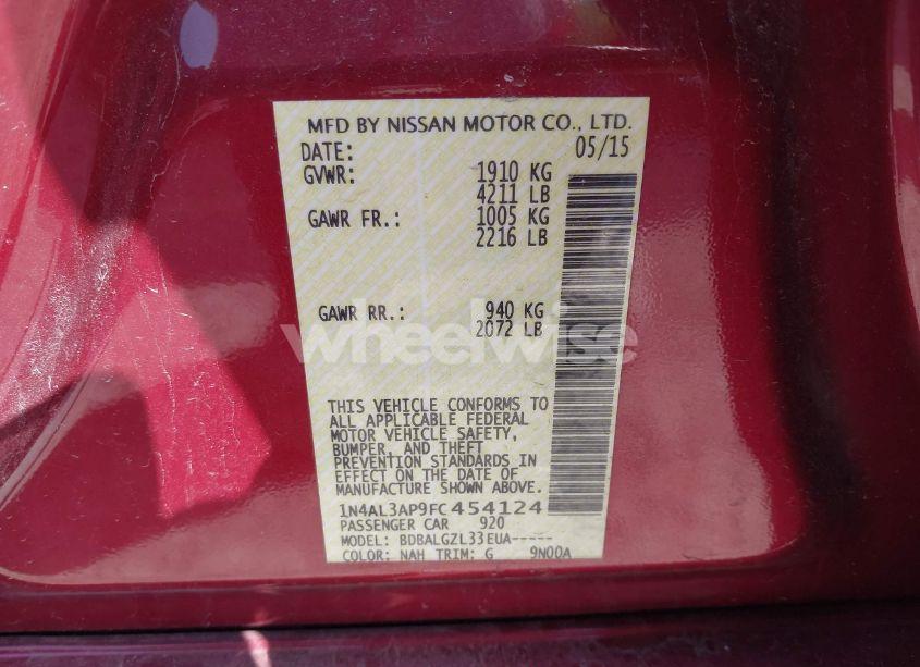 Photo 9 of 2015 Nissan Altima 2.5/2.5 S/2.5 SL/2.5 SV (VIN 1N4AL3AP9FC454124)