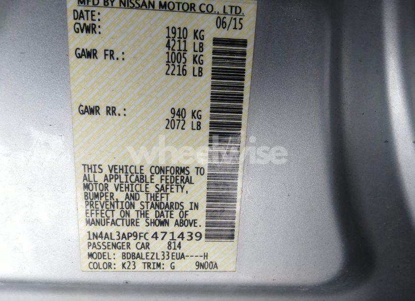 Photo 9 of 2015 Nissan Altima 2.5 S (VIN 1N4AL3AP9FC471439)