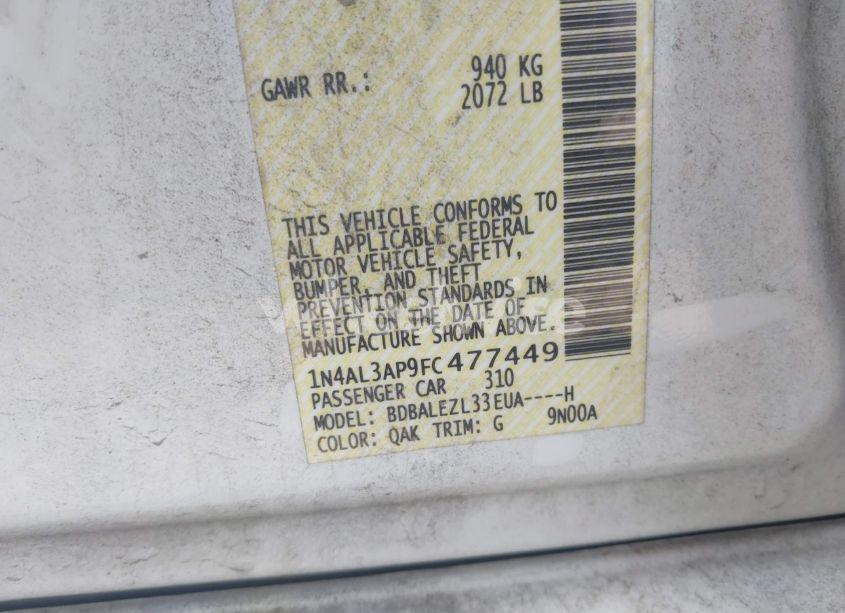 Photo 9 of 2015 Nissan Altima 2.5 S (VIN 1N4AL3AP9FC477449)