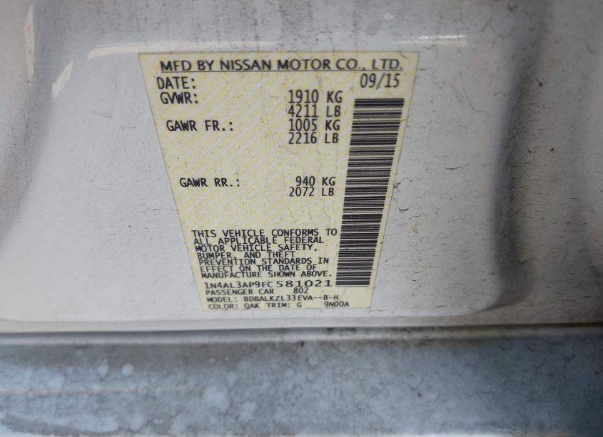 Photo 9 of 2015 Nissan Altima 2.5 SV (VIN 1N4AL3AP9FC581021)