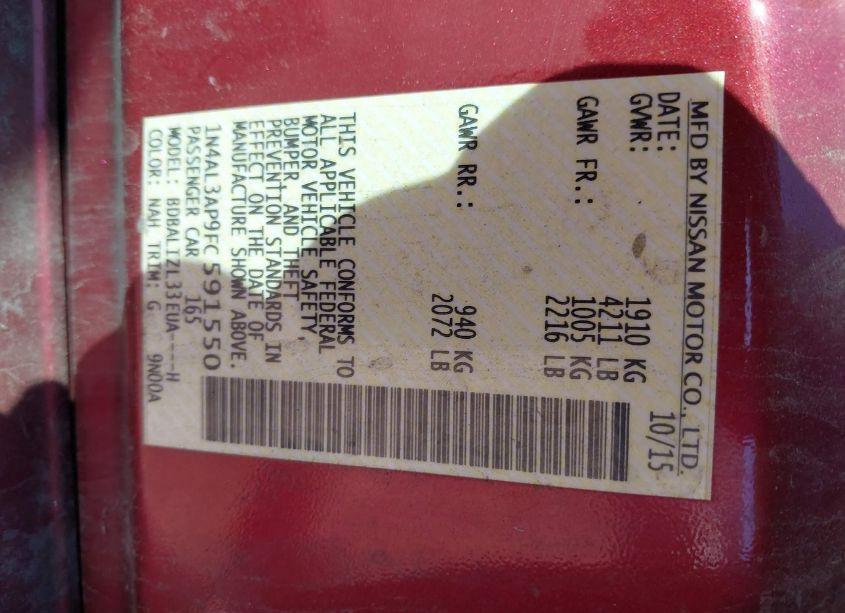 Photo 9 of 2015 Nissan Altima 2.5 SV (VIN 1N4AL3AP9FC591550)