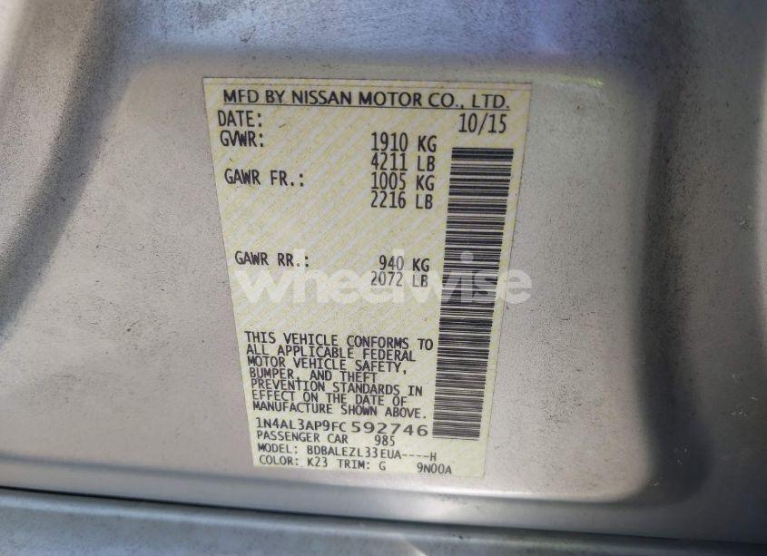 Photo 9 of 2015 Nissan Altima 2.5 S (VIN 1N4AL3AP9FC592746)