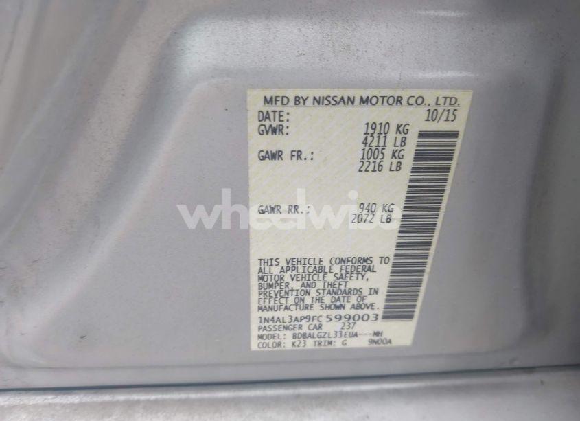 Photo 9 of 2015 Nissan Altima 2.5 S (VIN 1N4AL3AP9FC599003)