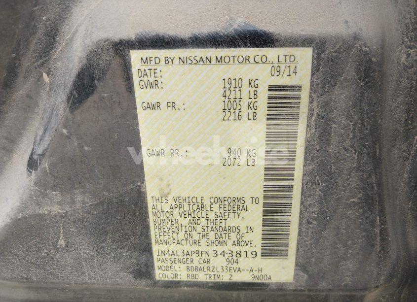 Photo 9 of 2015 Nissan Altima 2.5 SL (VIN 1N4AL3AP9FN343819)