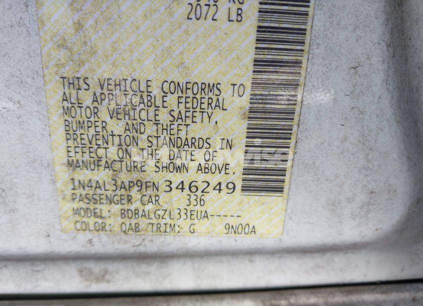 Photo 9 of 2015 Nissan Altima 2.5/2.5 S/2.5 SL/2.5 SV (VIN 1N4AL3AP9FN346249)