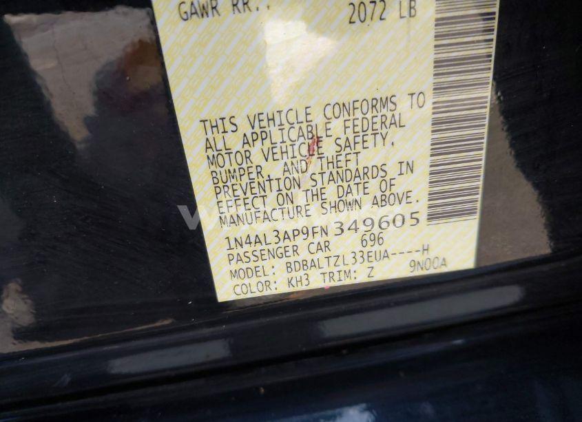 Photo 9 of 2015 Nissan Altima 2.5 SL (VIN 1N4AL3AP9FN349605)